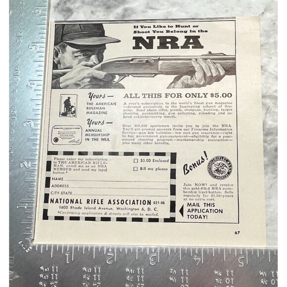 NRA National Rifle Assoc Print Ad Vintage 1962 Membership Mail In - Picture 2 of 5